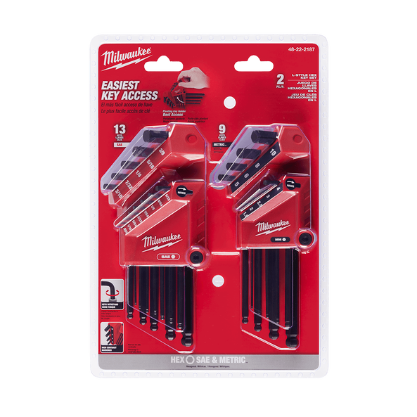 22PC SAE/Metric L-Style with Ball End Hex Key Set, , hi-res