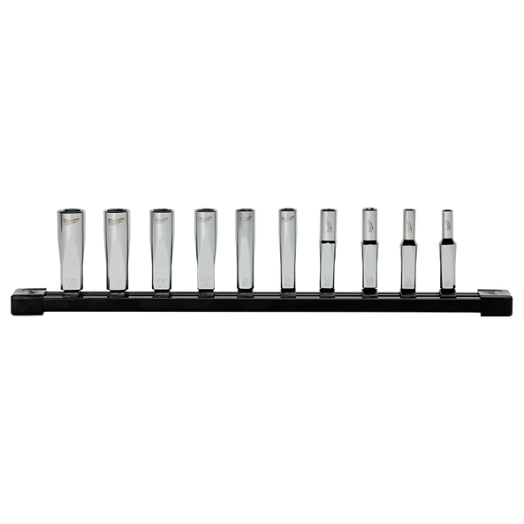 1/4" Drive, 10 Piece Deep Metric Socket Set with Storage Rail, , hi-res