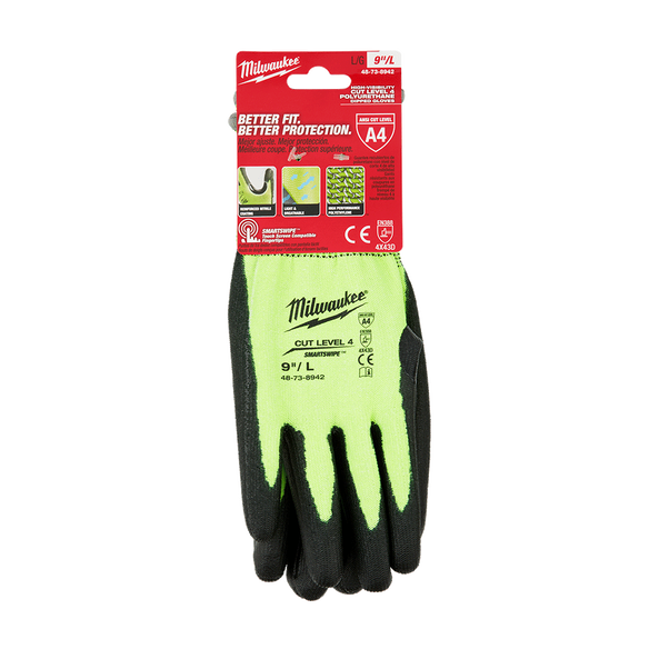 Hi-Vis Cut 4(D) PU Dipped Gloves, , hi-res