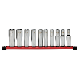 1/2" Drive, 10 Piece Deep SAE Socket Set with Storage Rail