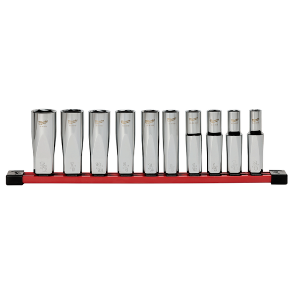 1/2" Drive, 10 Piece Deep SAE Socket Set with Storage Rail, , hi-res