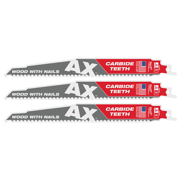 SAWZALL&trade; The AX&trade; with Carbide Teeth 230mm 9" 5TPI Blade 3 Pack, , hi-res