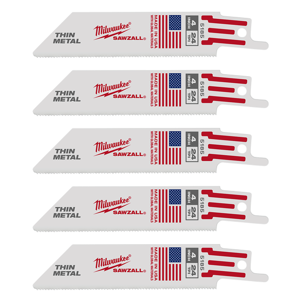 SAWZALL&trade; Thin Kerf Metal 100mm 3-15/16" 24TPI Blade 5 Pack, , hi-res