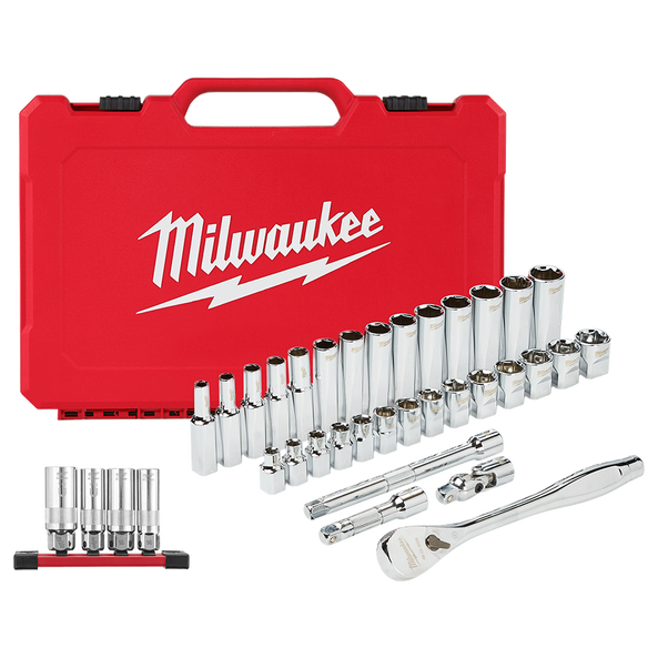 3/8 Drive 32 Piece Metric Ratchet and Socket Set with BONUS Spark Plug Sockets, , hi-res