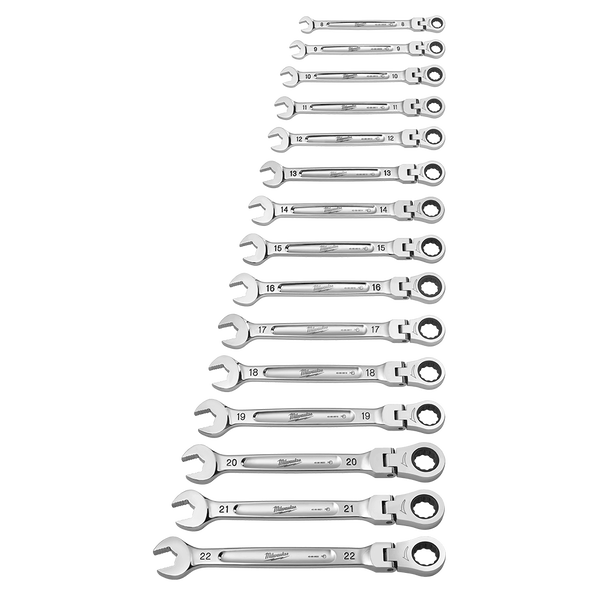 15pc Flex Head Ratcheting Combination Wrench Set – Metric, , hi-res