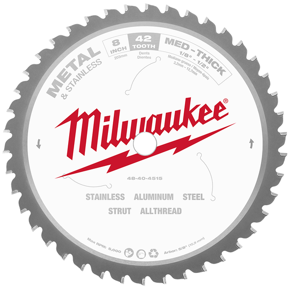 203mm (8") 42T Metal Med-Thick & Stainless Circular Saw Blade with Cermet Carbide Teeth, , hi-res