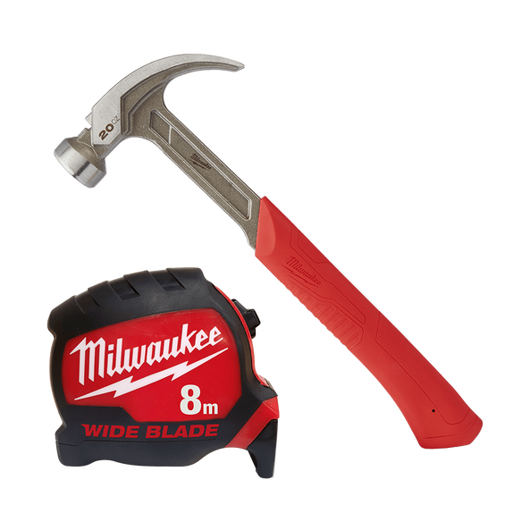 20oz Curved Claw Hammer & 8m Wideblade Tape Combo, , hi-res