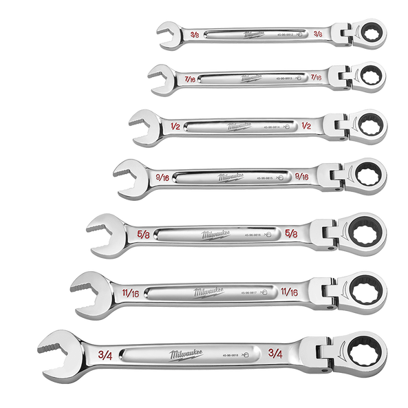 Milwaukee 7pc Flex Head Ratcheting Combination Wrench Set – SAE 48229429
