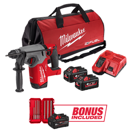 M18 FUEL&trade; 26mm SDS Plus Rotary Hammer with Drill Bit Kit (2x 6.0Ah HO, 1x FB8, Bag)