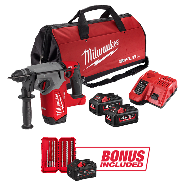 M18 FUEL&trade; 26mm SDS Plus Rotary Hammer with Drill Bit Kit (2x 6.0Ah HO, 1x FB8, Bag), , hi-res