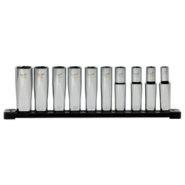 1/2" Drive, 10 Piece Deep Metric Socket Set with Storage Rail