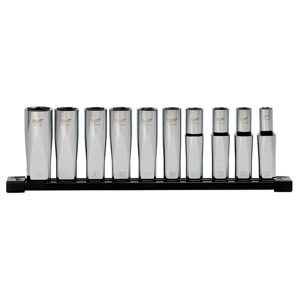1/2" Drive, 10 Piece Deep Metric Socket Set with Storage Rail, , hi-res