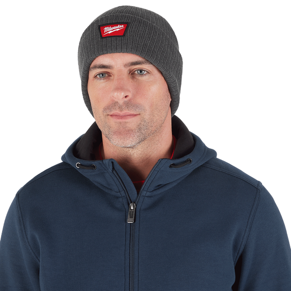 Rib-Knit Cuffed Beanie Grey, Grey, hi-res