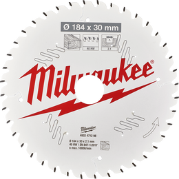 Milwaukee 184mm 40T Fine Finish Circular Saw Blade with 30mm Bore Size