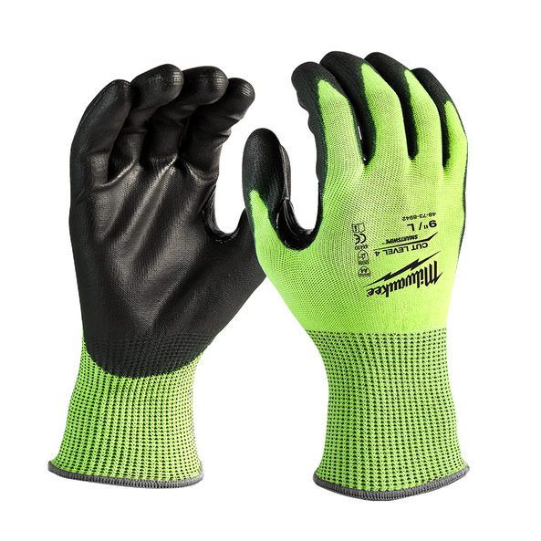 Hi-Vis Cut 4(D) PU Dipped Gloves, , hi-res