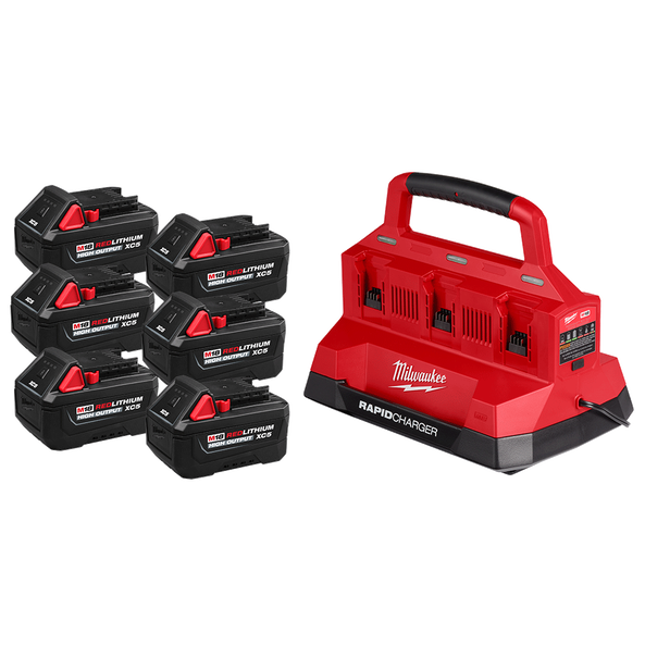 M18&trade; REDLITHIUM&trade; HIGH OUTPUT&trade; XC5​ 6 Bay PACKOUT&trade; Starter Pack​, , hi-res