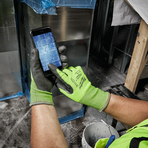 Hi-Vis Cut 4(D) PU Dipped Gloves, , hi-res