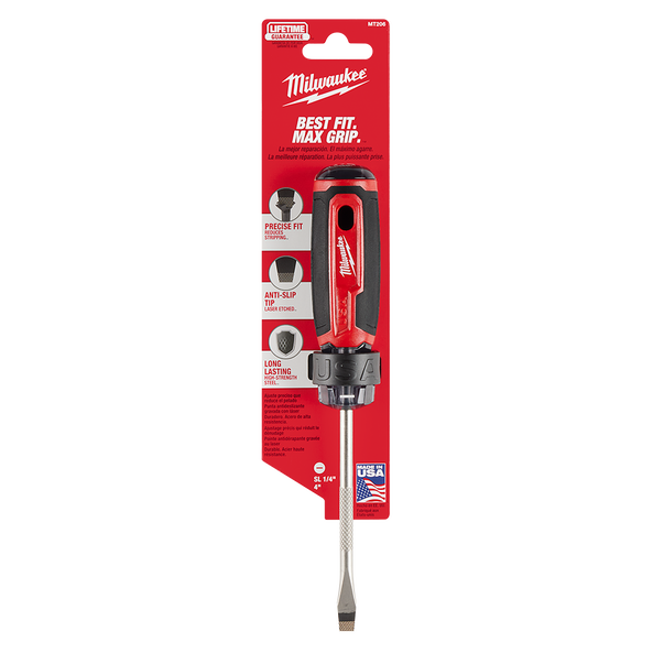USA Made Cushion Grip Slotted 6mm (1/4") x 101mm Screwdriver, , hi-res