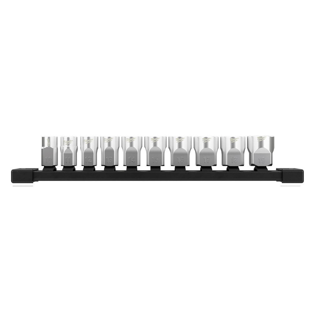 3/8" Drive 10 Piece Standard Metric Socket Set with Storage Rail